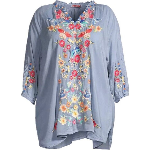 F. Johnny Was 2X Tunic Multicolor Blouse 3/4 Sleeve Round Neck NWT $295 - Picture 3 of 8